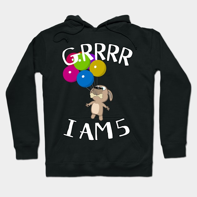 Grrrr I Am 5 Years - Snappy Pup 5th Birthday Hoodie by HappyGiftArt